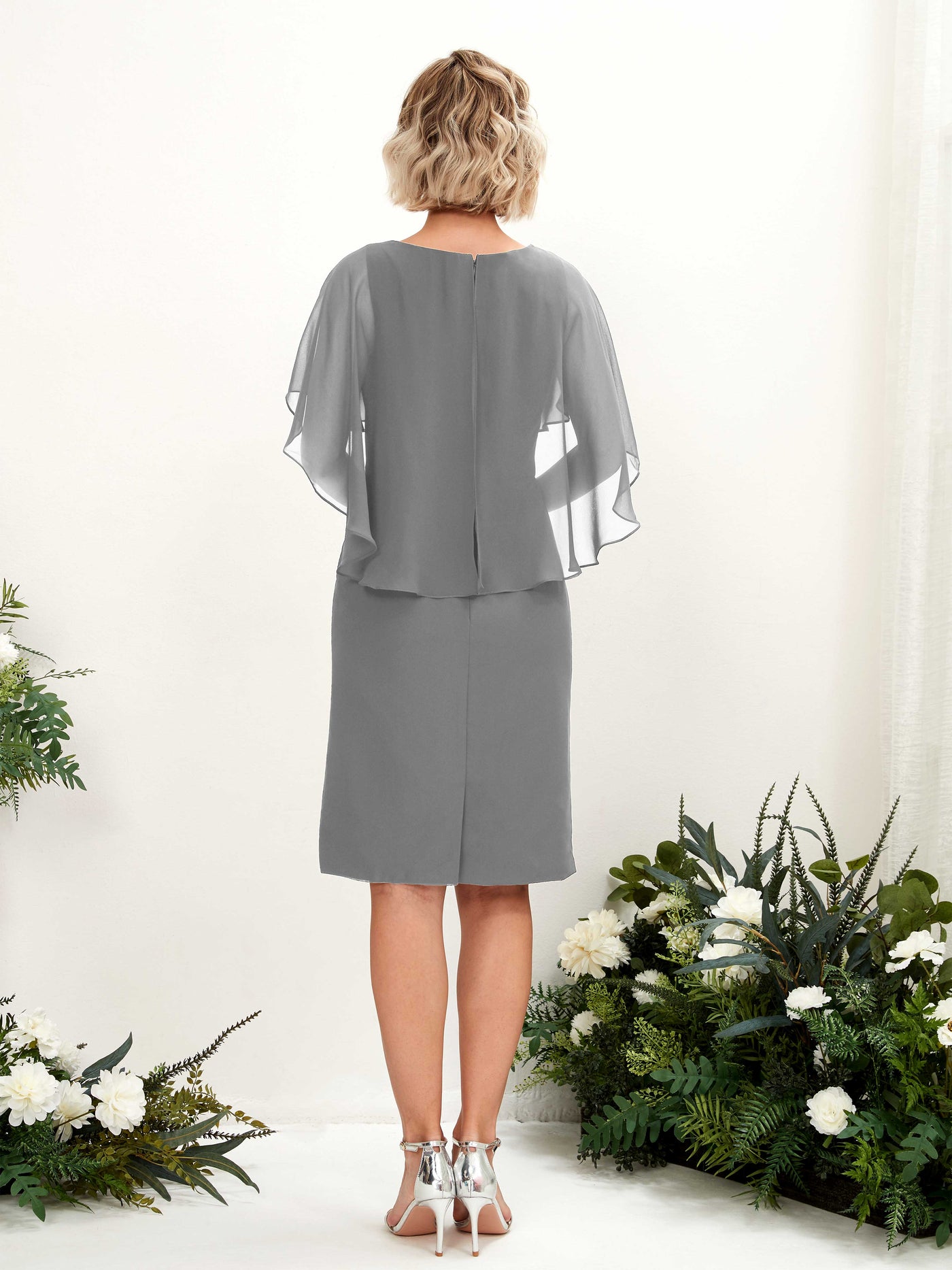 V-neck Short Sleeves Chiffon Bridesmaid Dress - Steel Gray (81224020)#color_steel-gray