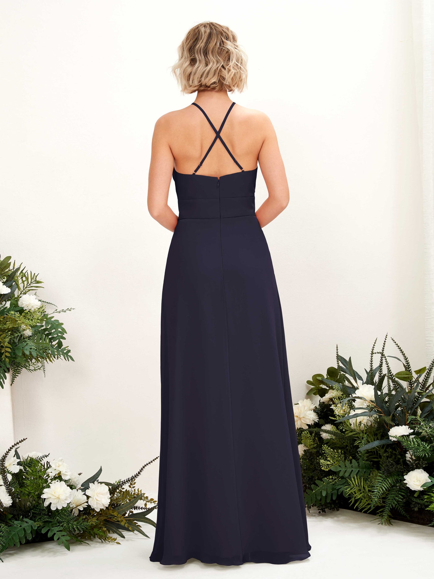 A-line Ball Gown Halter Spaghetti-straps Sleeveless Bridesmaid Dress (81225218)#color_dark-navy