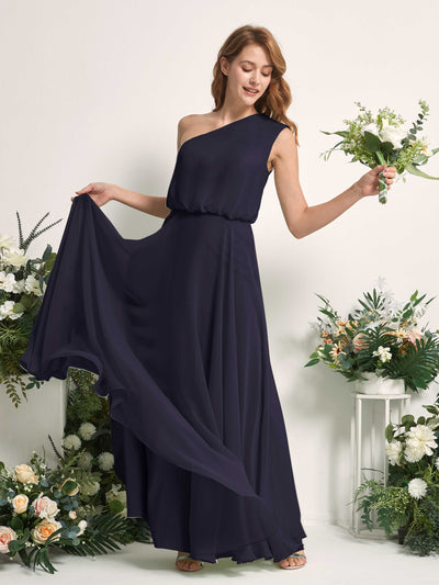 Carlyna Cecily A-Line Dark Navy Bridesmaid Dress Maxi Sleeveless One Shoulder Dress Side View 2 #color_dark-navy