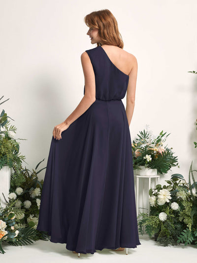Carlyna Cecily A-Line Dark Navy Bridesmaid Dress Maxi Sleeveless One Shoulder Dress Back View #color_dark-navy