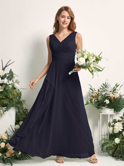 Carlyna Mollie A-Line Dark Navy Bridesmaid Dress Maxi Sleeveless V-Neck Dress #color_dark-navy