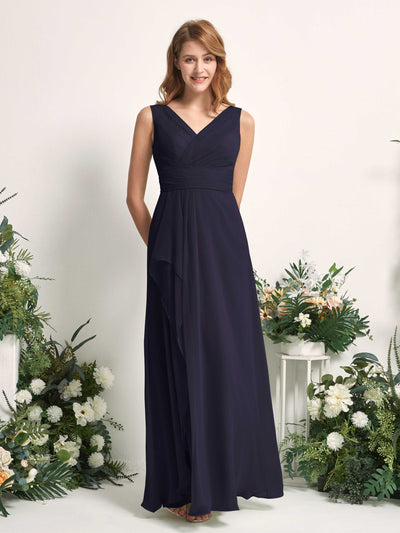 Carlyna Mollie A-Line Dark Navy Bridesmaid Dress Maxi Sleeveless V-Neck Dress #color_dark-navy