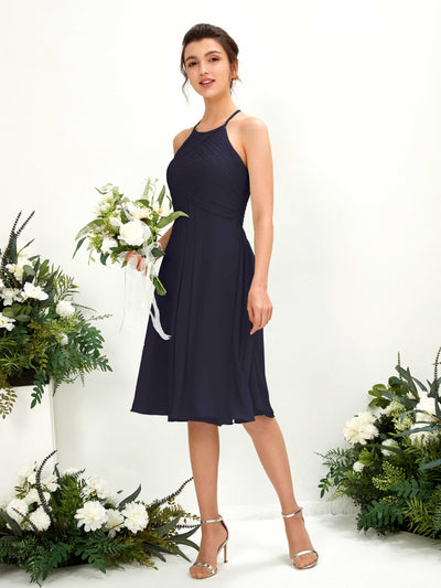 Carlyna Davina A-Line Dark Navy Bridesmaid Dress Knee-Length Sleeveless Round Neck Dress Front View #color_dark-navy