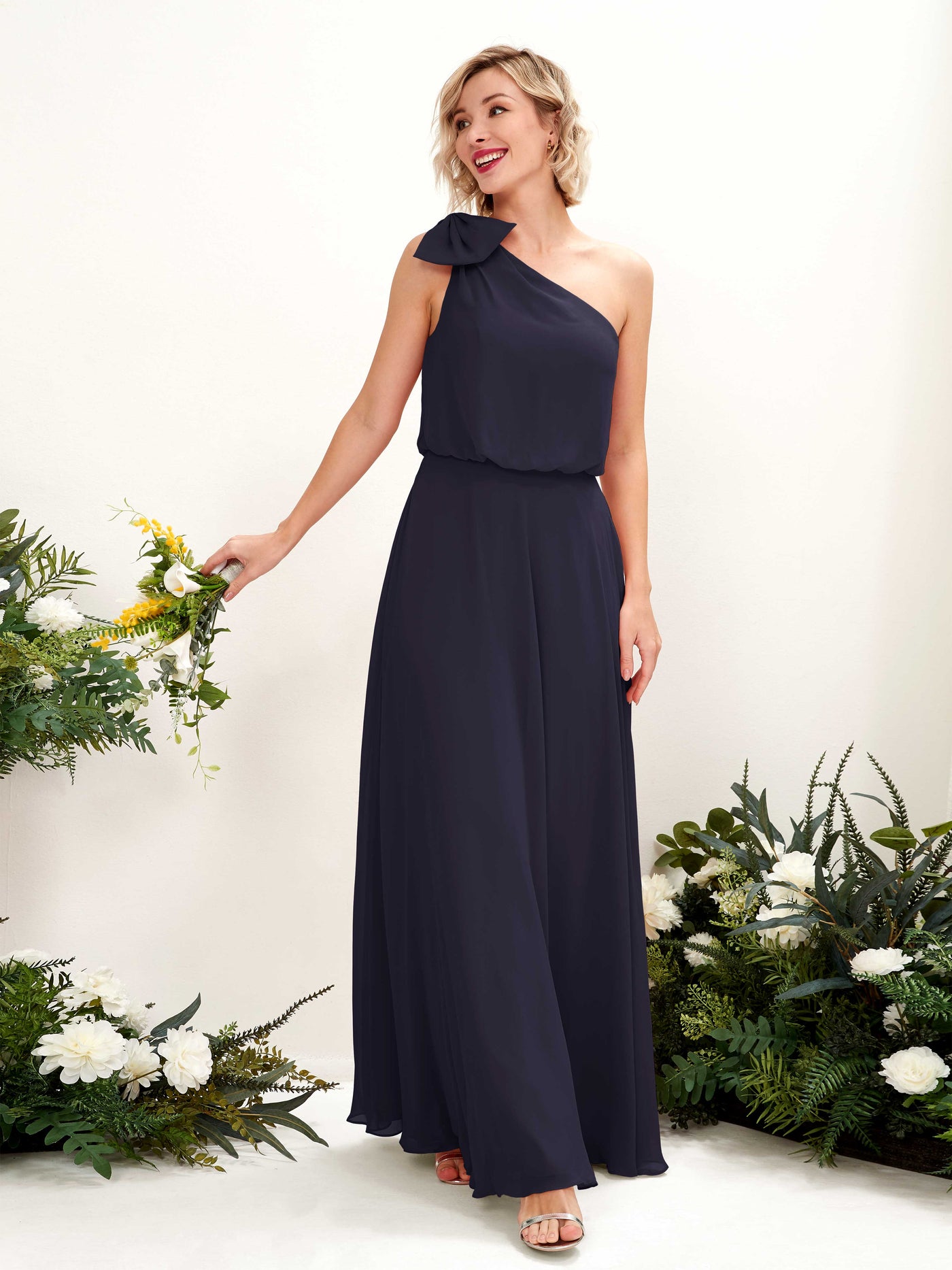 A-line One Shoulder Sleeveless Chiffon Bridesmaid Dress  (81225518)#color_dark-navy