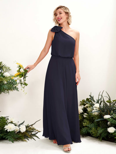 Carlyna Laurel A-Line Dark Navy Bridesmaid Dress Maxi Sleeveless One Shoulder Dress #color_dark-navy