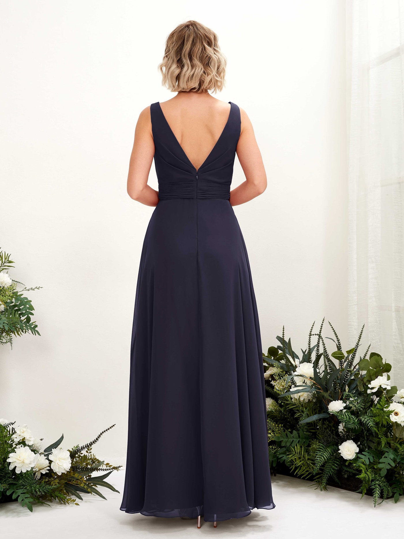 A-line Bateau Sleeveless Chiffon Bridesmaid Dress  (81225818)#color_dark-navy