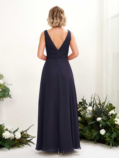 Carlyna Brianna A-Line Dark Navy Bridesmaid Dress Maxi Sleeveless Boat Neck Dress Back View #color_dark-navy