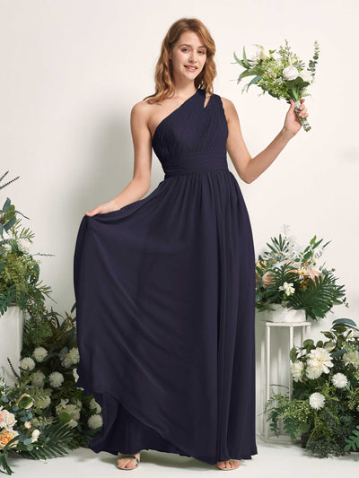 Carlyna Evelyn A-Line Dark Navy Bridesmaid Dress Maxi Sleeveless One Shoulder Dress Front View #color_dark-navy
