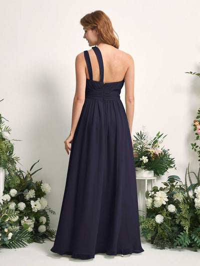 Carlyna Evelyn A-Line Dark Navy Bridesmaid Dress Maxi Sleeveless One Shoulder Dress Back View #color_dark-navy