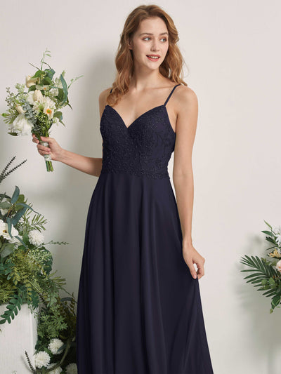 Carlyna Gail A-Line Dark Navy Beaded Bridesmaid Dress Maxi Sleeveless V-Neck Dress Side View 2 #color_dark-navy