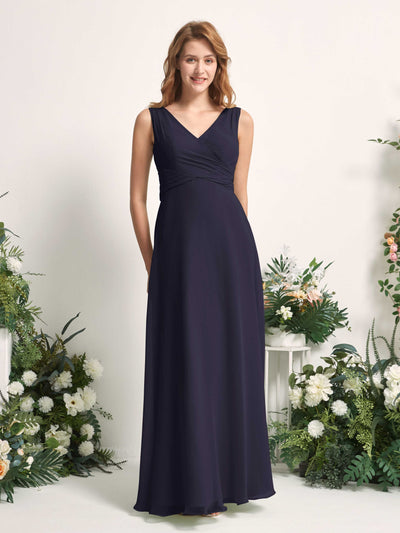 Carlyna June A-Line Dark Navy Bridesmaid Dress Maxi Sleeveless V-Neck Dress #color_dark-navy