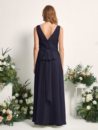 Carlyna June A-Line Dark Navy Bridesmaid Dress Maxi Sleeveless V-Neck Dress #color_dark-navy