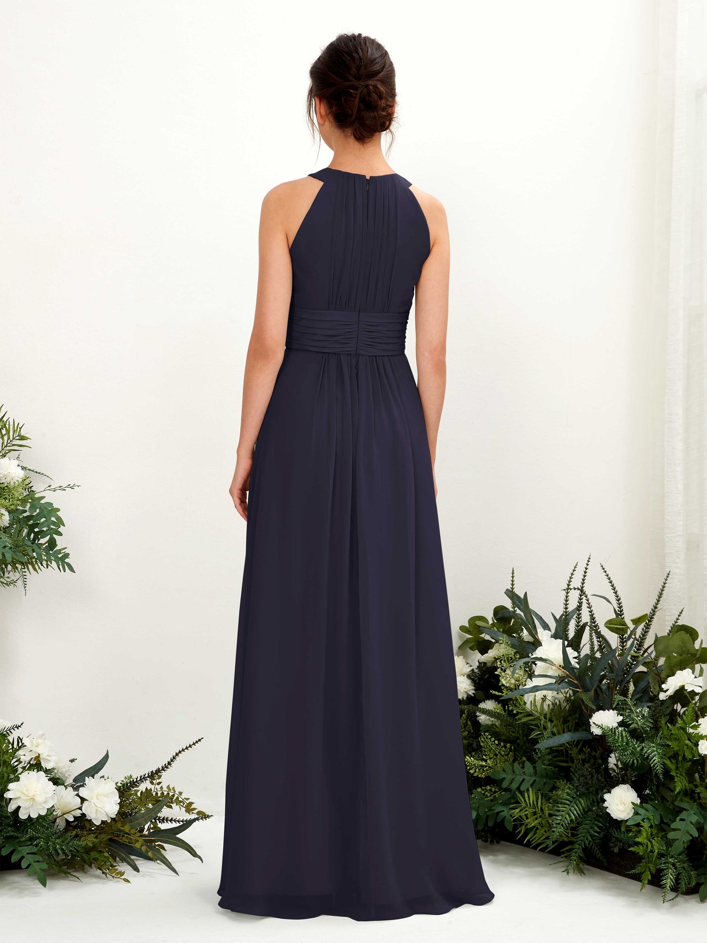 A-line Round Sleeveless Chiffon Bridesmaid Dress(81221518)#color_dark-navy