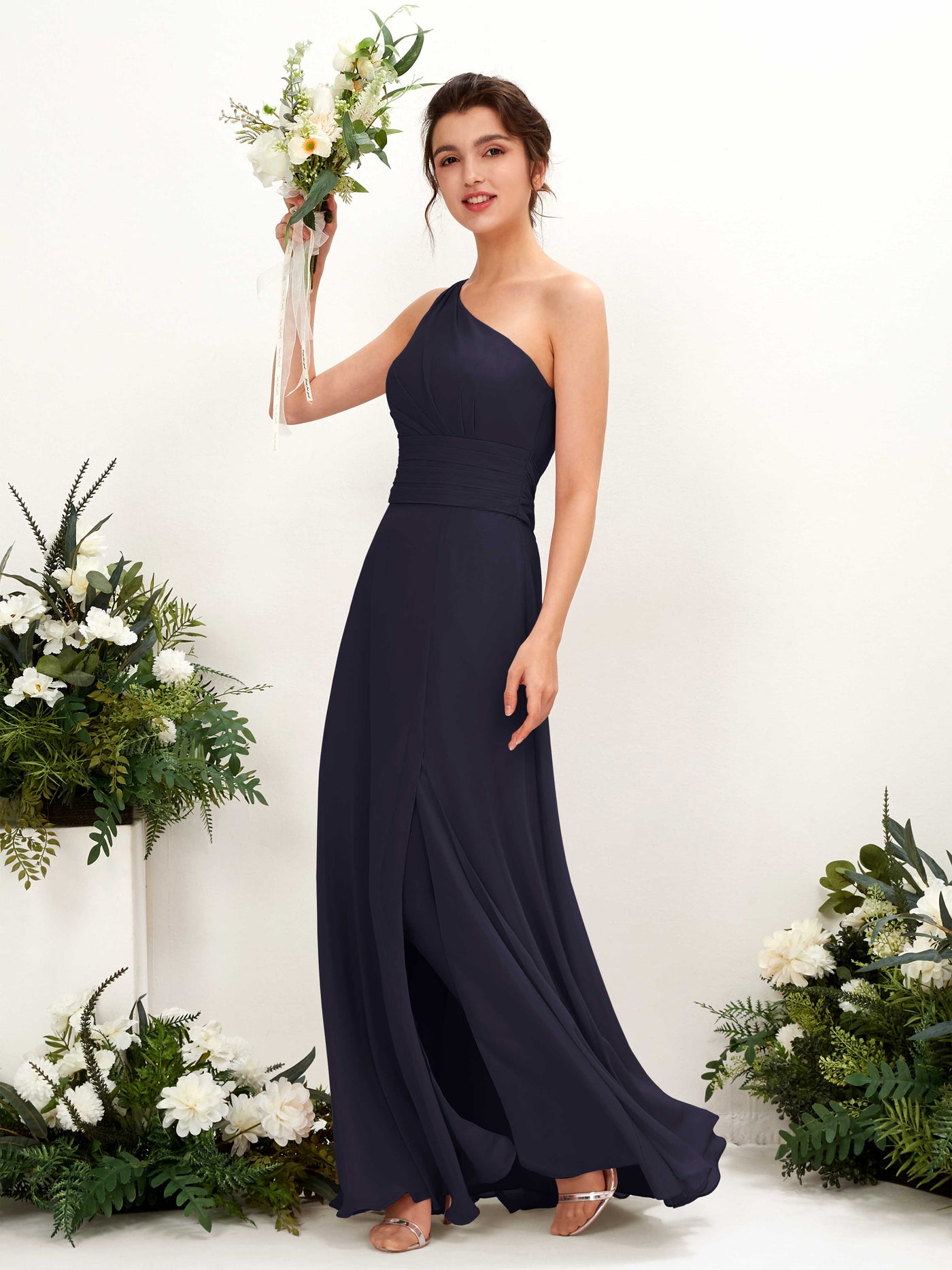 A-line One Shoulder Sleeveless Bridesmaid Dress  (81224718)#color_dark-navy