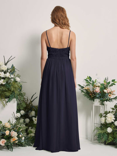 Carlyna Alexandra A-Line Dark Navy Beaded Bridesmaid Dress Maxi Sleeveless V-Neck Dress Back View #color_dark-navy