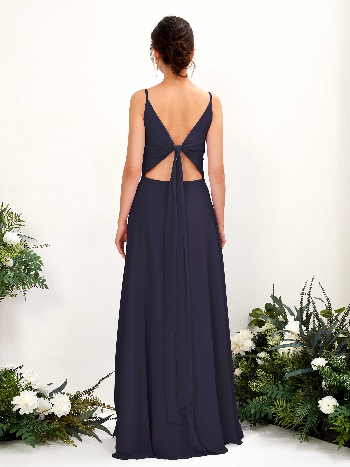 A-line Spaghetti-straps V-neck Sleeveless Chiffon Bridesmaid Dress (81220618)#color_dark-navy
