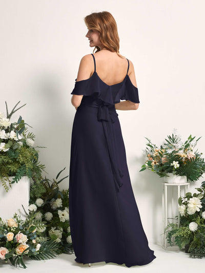 Carlyna Yvette A-Line Dark Navy Bridesmaid Dress Maxi Sleeveless V-Neck Dress #color_dark-navy