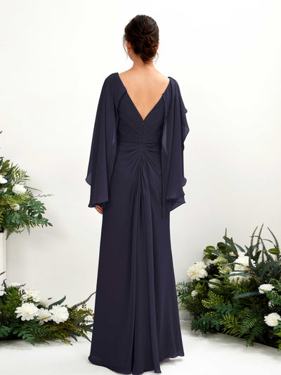 Carlyna Alain A-Line Dark Navy Bridesmaid Dress Maxi Cap Sleeve V-Neck Dress Back View #color_dark-navy