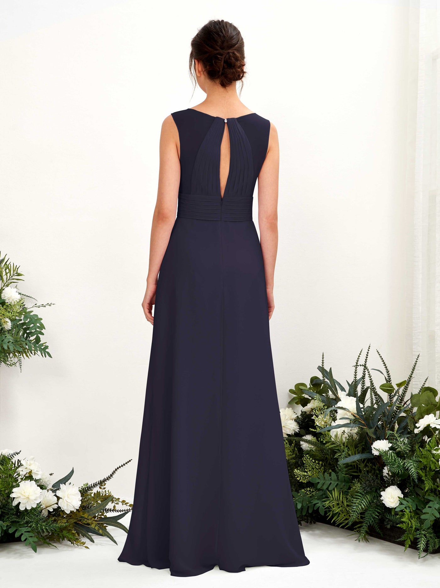 A-line V-neck Sleeveless Chiffon Bridesmaid Dress  (81220918)#color_dark-navy