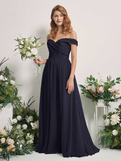 Carlyna Leona A-Line Dark Navy Embroidered Bridesmaid Dress Maxi Sleeveless Sweetheart Dress #color_dark-navy