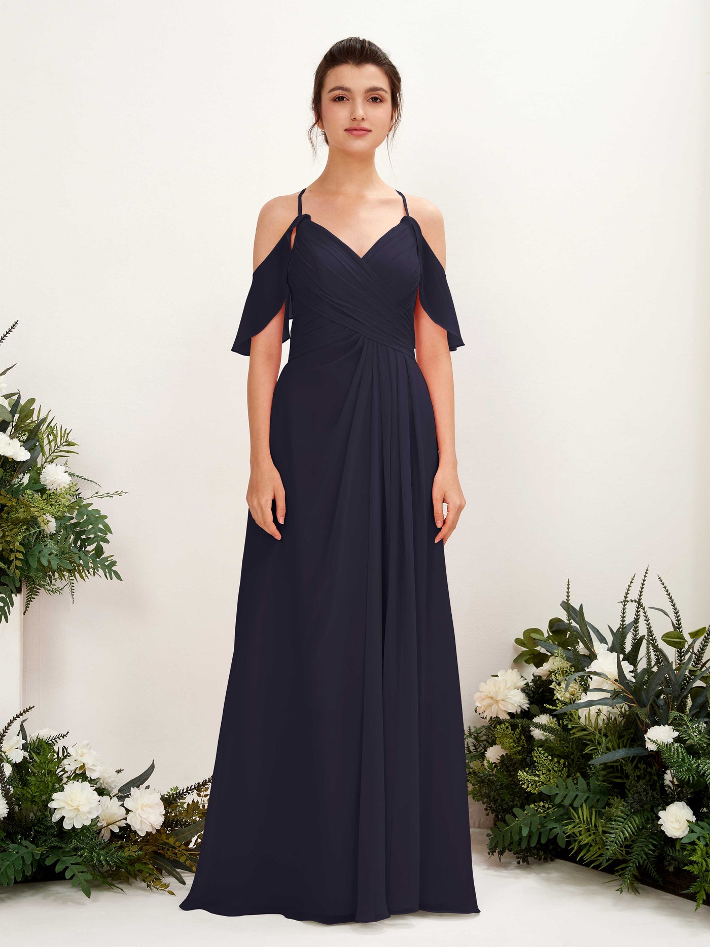 Ball Gown Off Shoulder Spaghetti-straps Chiffon Bridesmaid Dress (81221718)#color_dark-navy