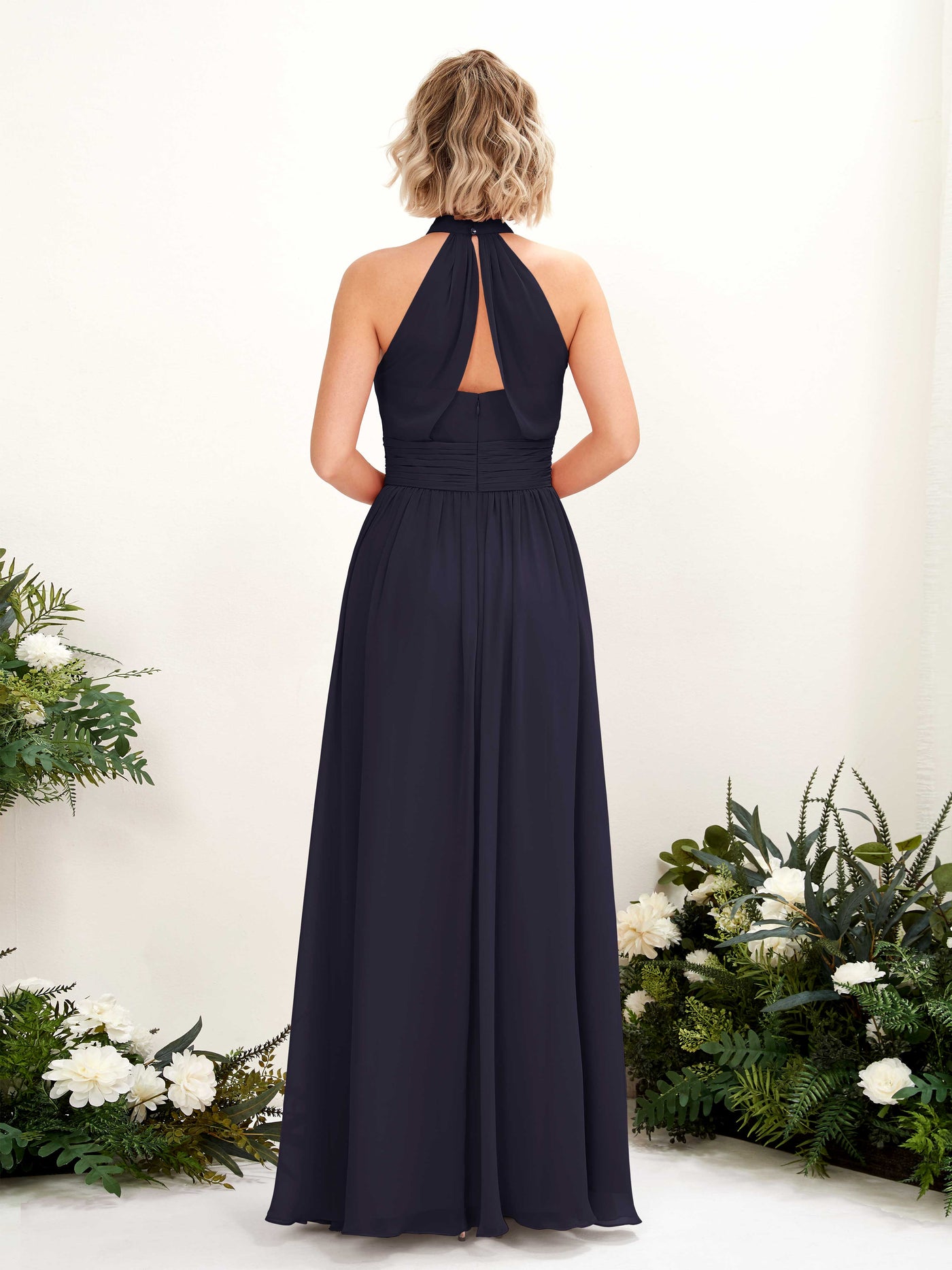 Ball Gown Halter Sleeveless Chiffon Bridesmaid Dress  (81225318)#color_dark-navy