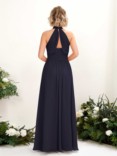 Carlyna Hilda A-Line Dark Navy Bridesmaid Dress Maxi Sleeveless Round Neck Dress Back View #color_dark-navy