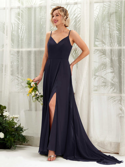 Carlyna Mana A-Line Dark Navy Bridesmaid Dress Maxi Sleeveless V-Neck Dress #color_dark-navy