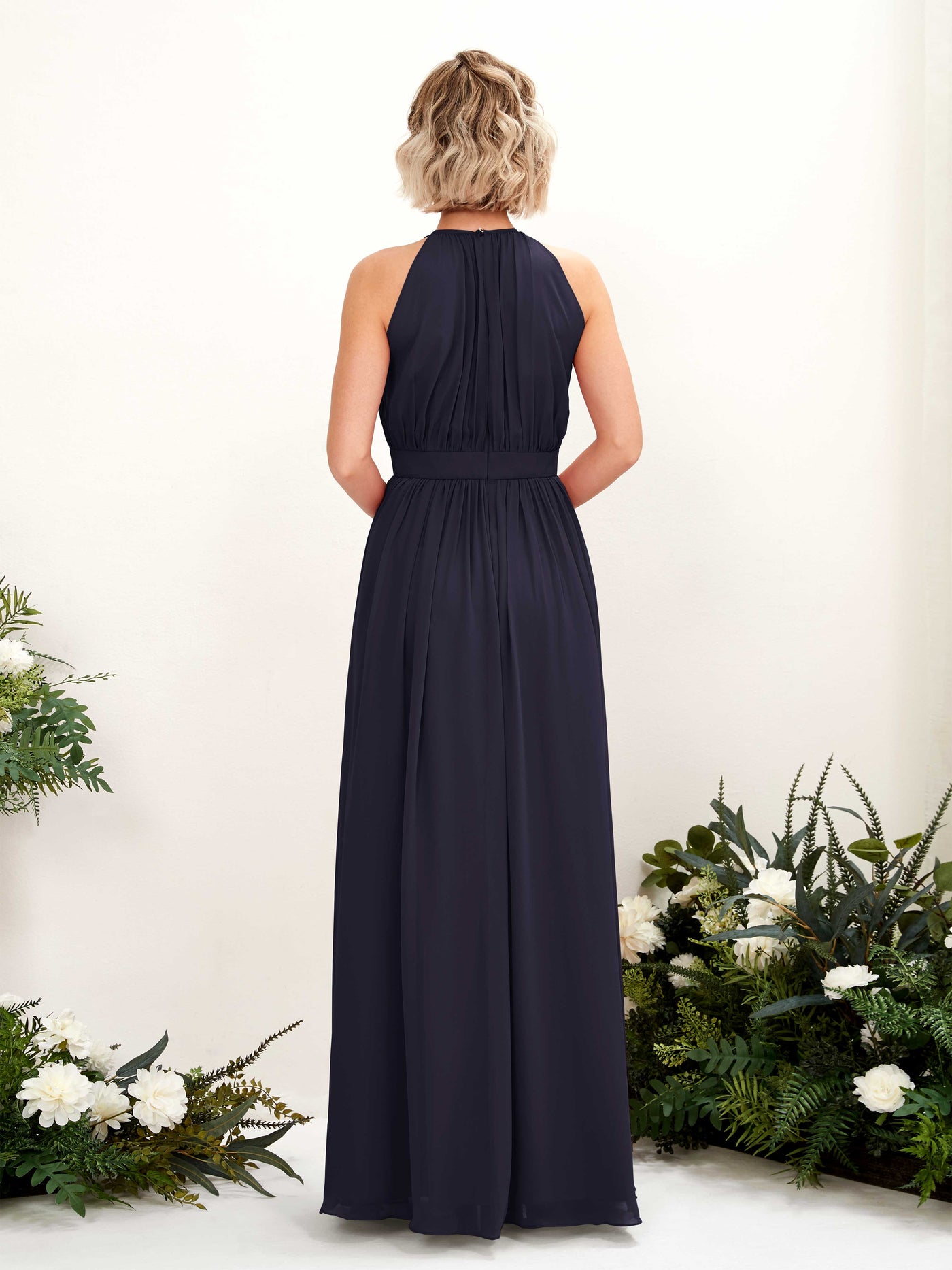 Halter Sleeveless Chiffon Bridesmaid Dress (81223118)#color_dark-navy