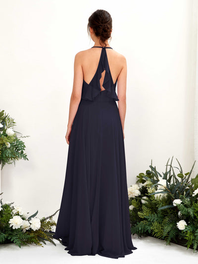 Carlyna Launo A-Line Dark Navy Bridesmaid Dress Maxi Sleeveless V-Neck Dress #color_dark-navy