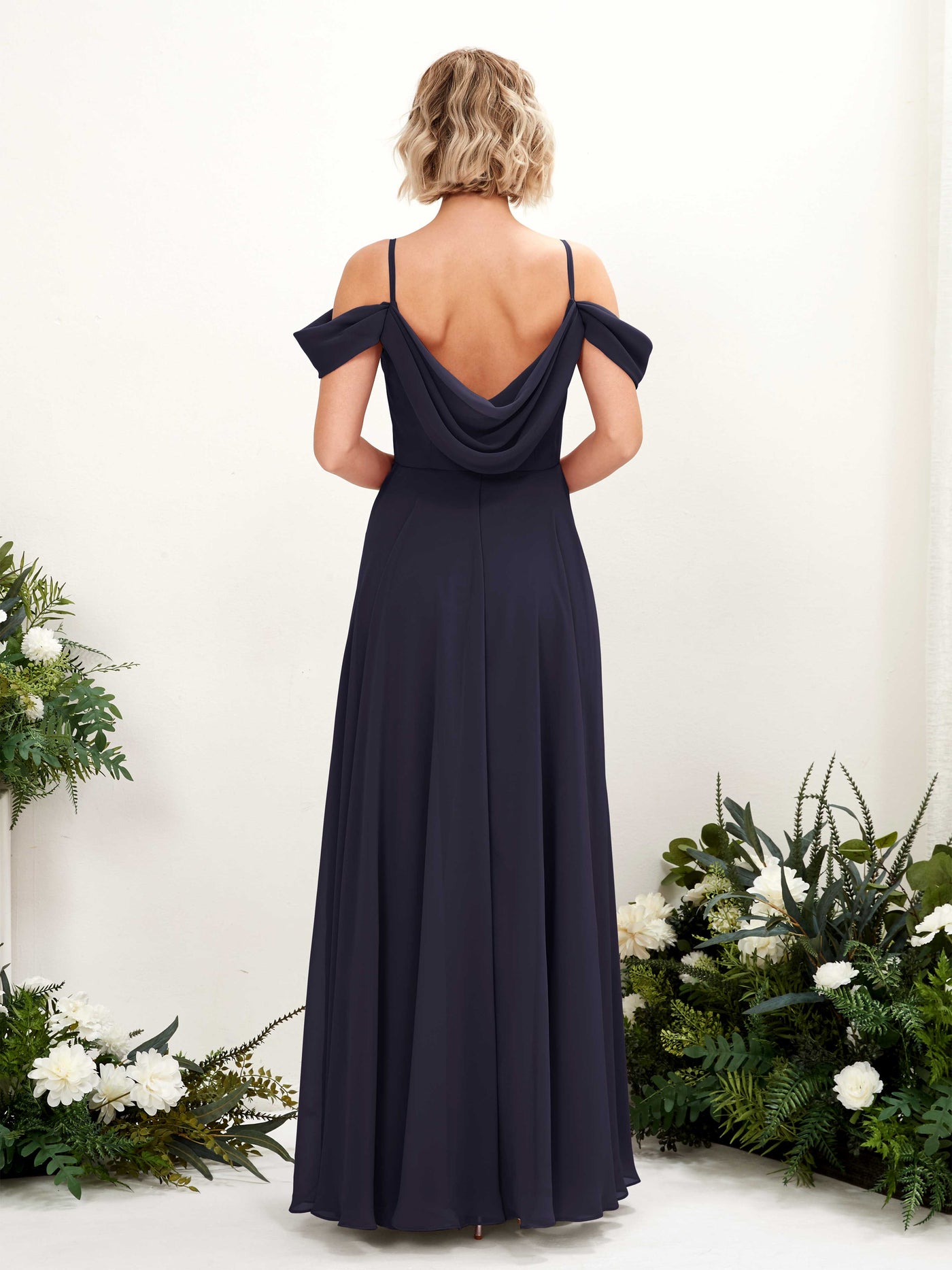 Off Shoulder Straps V-neck Sleeveless Chiffon Bridesmaid Dress (81224918)#color_dark-navy