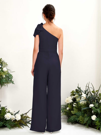 Carlyna Jasmine Jumpsuit Dark Navy Bridesmaid Dress Maxi Sleeveless One Shoulder Dress Back View #color_dark-navy