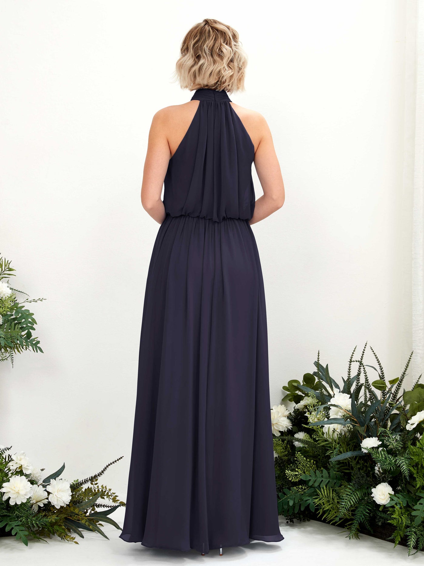 Halter Sleeveless Chiffon Bridesmaid Dress  (81222918)#color_dark-navy