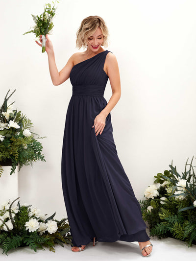 Carlyna Flaze A-Line Dark Navy Bridesmaid Dress Maxi Sleeveless One Shoulder Dress Front View #color_dark-navy