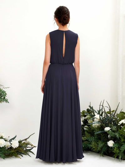 Carlyna Alma A-Line Dark Navy Bridesmaid Dress Maxi Sleeveless Round Neck Dress Back View #color_dark-navy