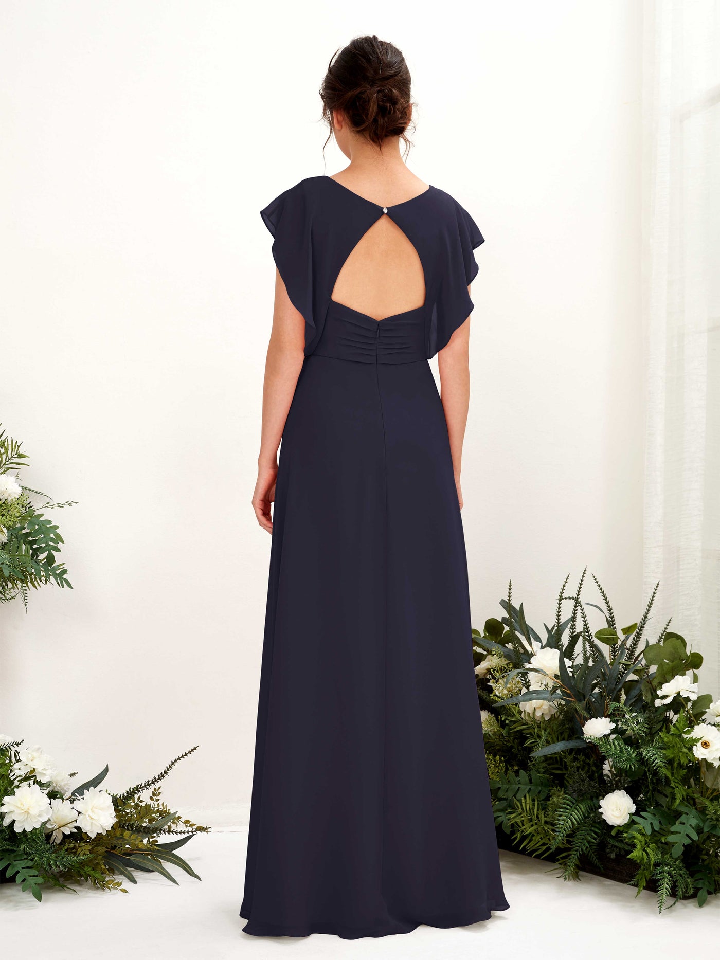 V-neck Cap Sleeves Bridesmaid Dress (81225618)#color_dark-navy