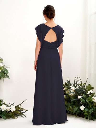 Carlyna Annie A-Line Dark Navy Bridesmaid Dress Maxi Cap Sleeve V-Neck Dress Back View #color_dark-navy
