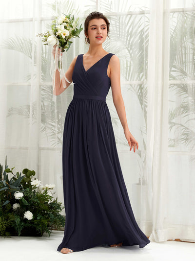 Carlyna Barbara A-Line Dark Navy Bridesmaid Dress Maxi Sleeveless V-Neck Dress Front View #color_dark-navy