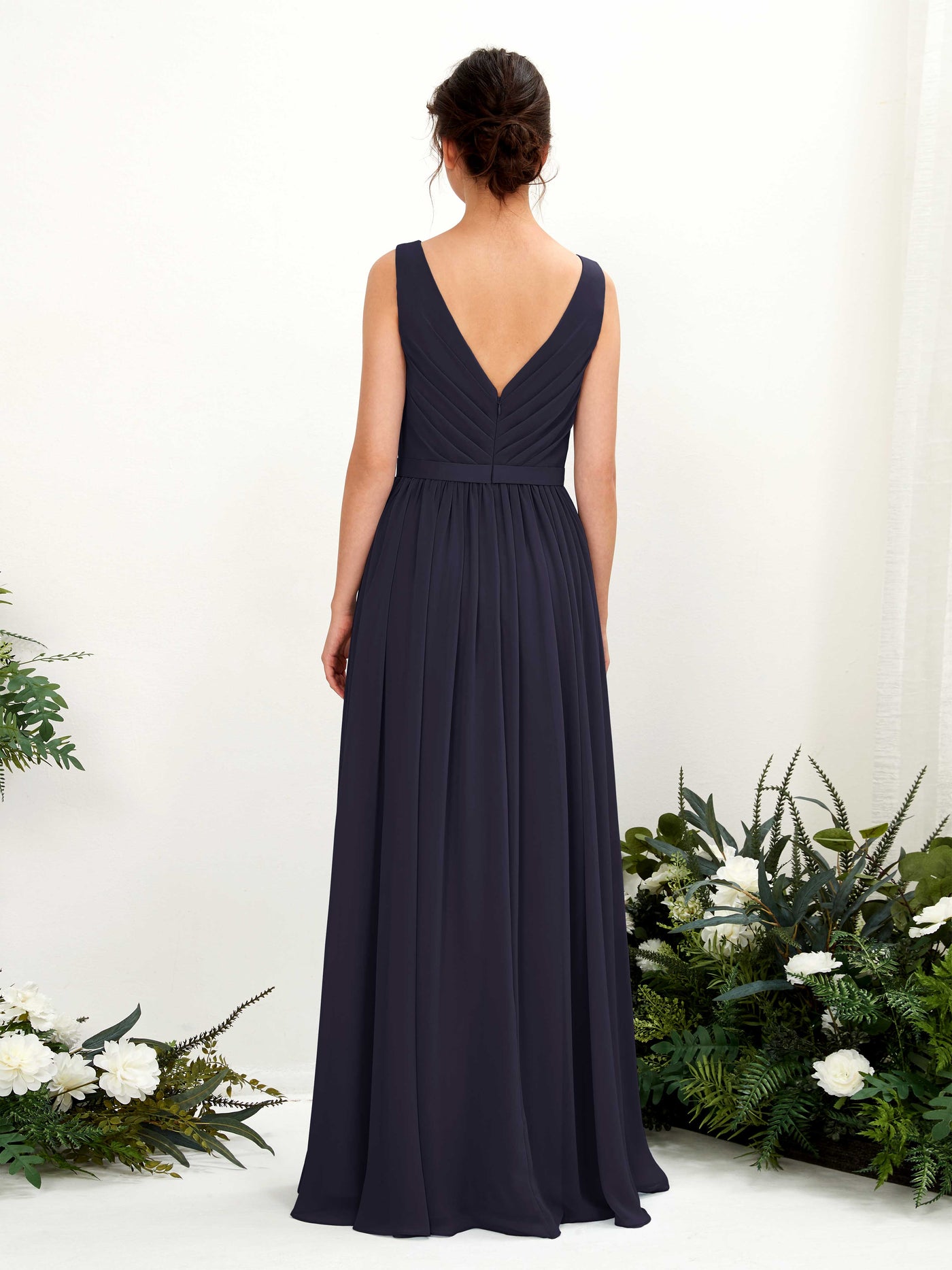 V-neck Sleeveless Chiffon Bridesmaid Dress (81223618)#color_dark-navy
