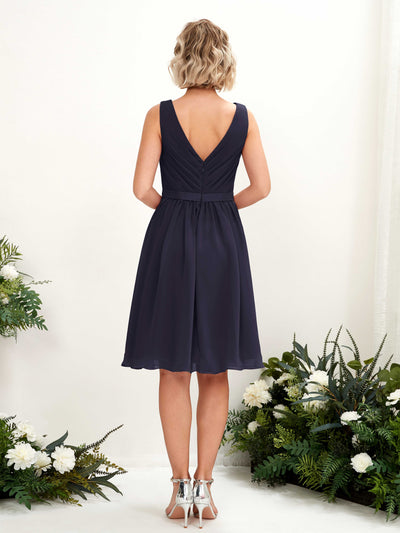 Carlyna Natasha A-Line Dark Navy Bridesmaid Dress Knee-Length Sleeveless V-Neck Dress #color_dark-navy