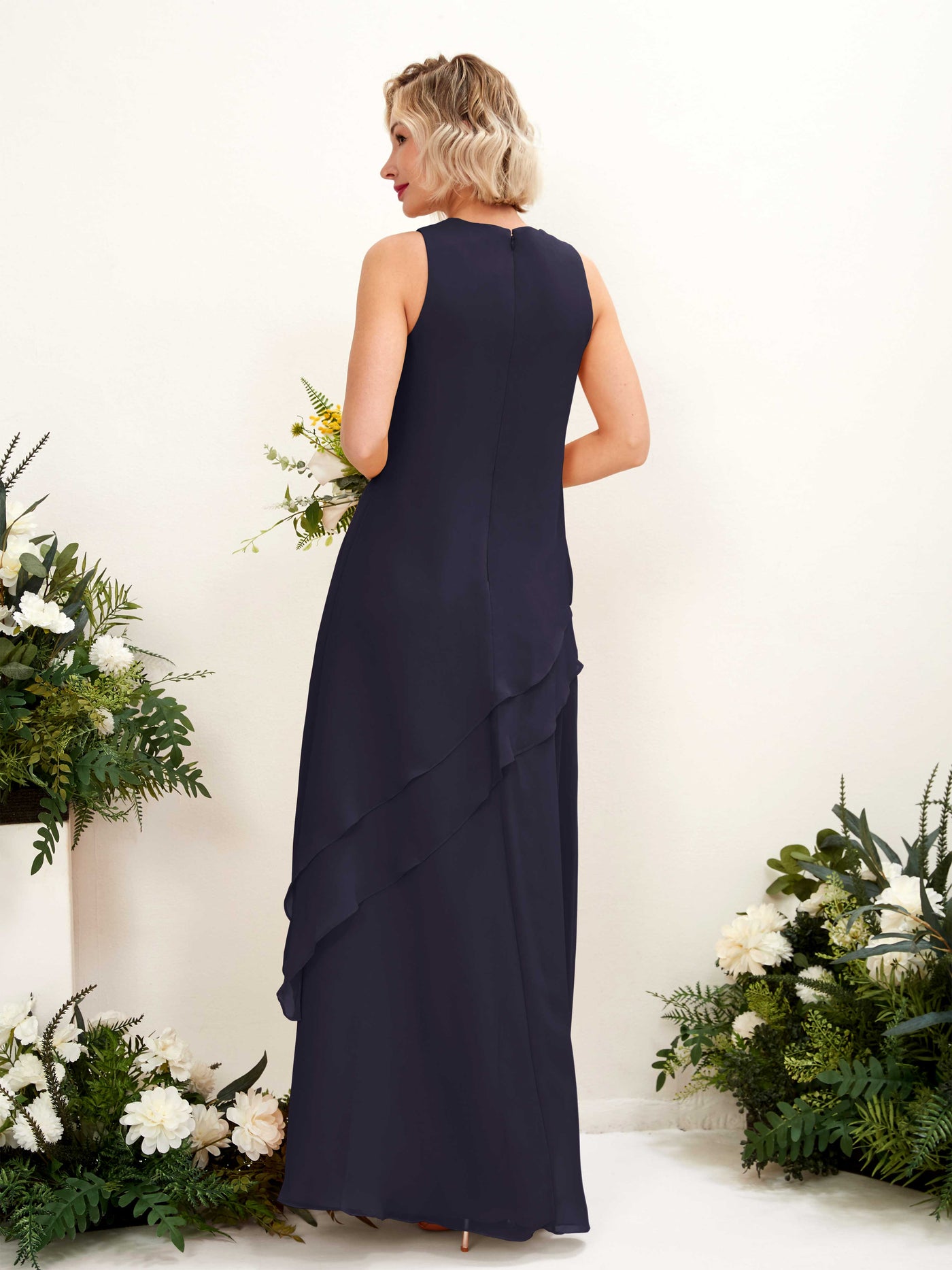 Round Sleeveless Chiffon Bridesmaid Dress (81222318)#color_dark-navy