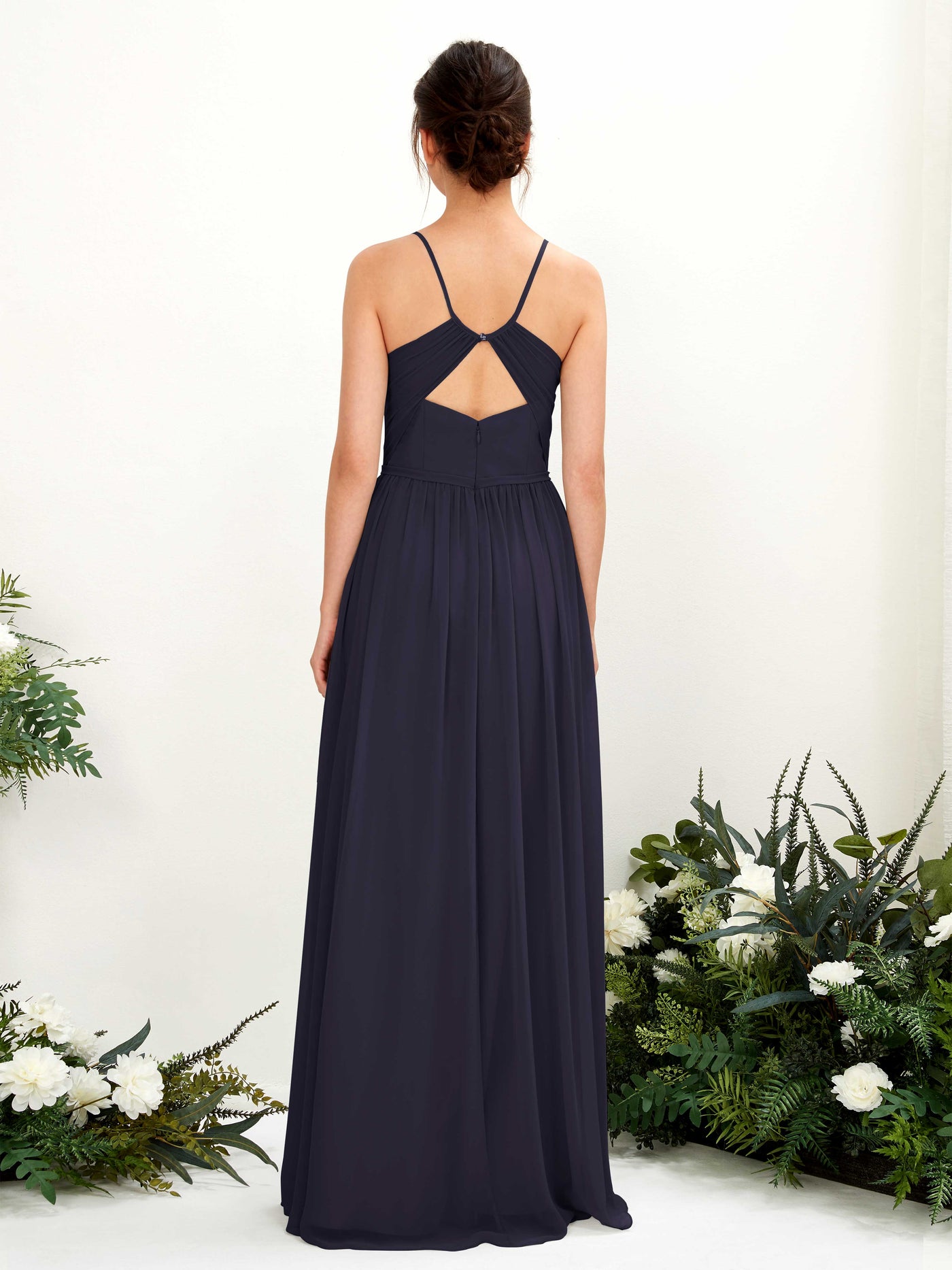 Spaghetti-straps V-neck Chiffon Bridesmaid Dress  (81221418)#color_dark-navy