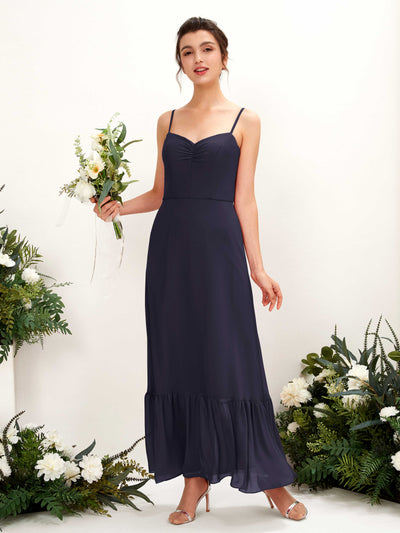 Carlyna Delia Sheath Dark Navy Bridesmaid Dress Maxi Sleeveless Spaghetti Strap Dress Front View #color_dark-navy