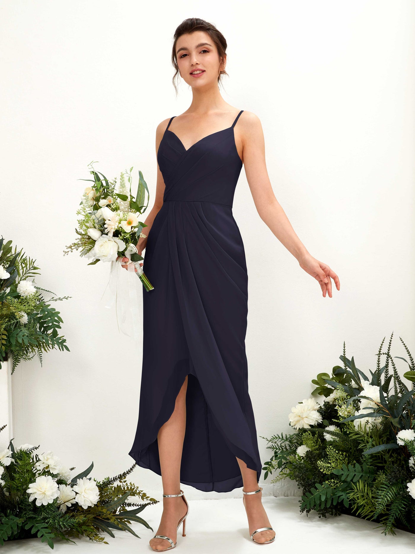Spaghetti-straps V-neck Sleeveless Chiffon Bridesmaid Dress  (81221318)#color_dark-navy