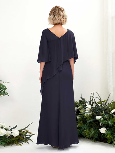 Carlyna Violaine A-Line Dark Navy Bridesmaid Dress Maxi Three Quarter Sleeve V-Neck Dress #color_dark-navy