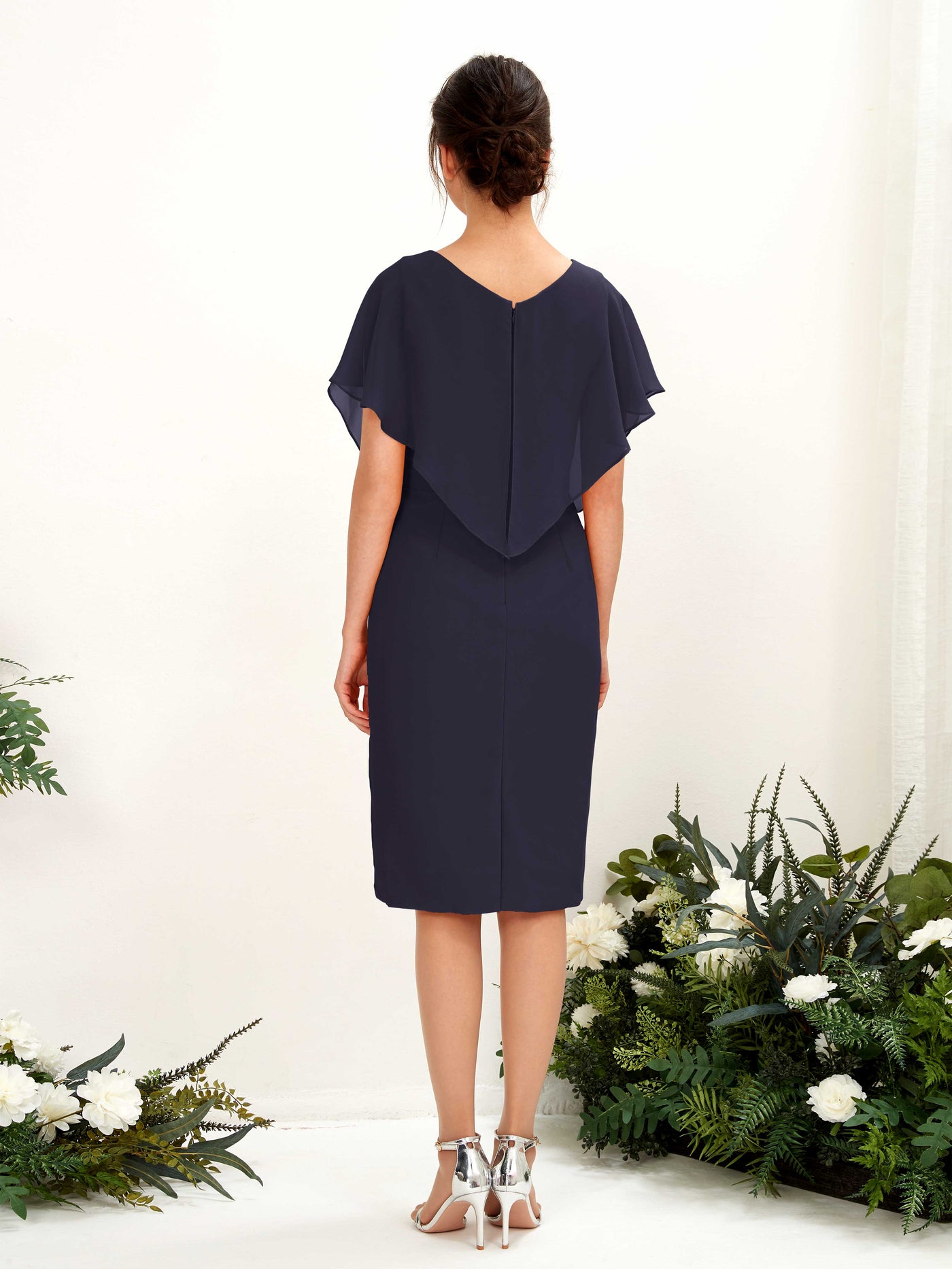 V-neck Short Sleeves Chiffon Bridesmaid Dress  (81222218)#color_dark-navy