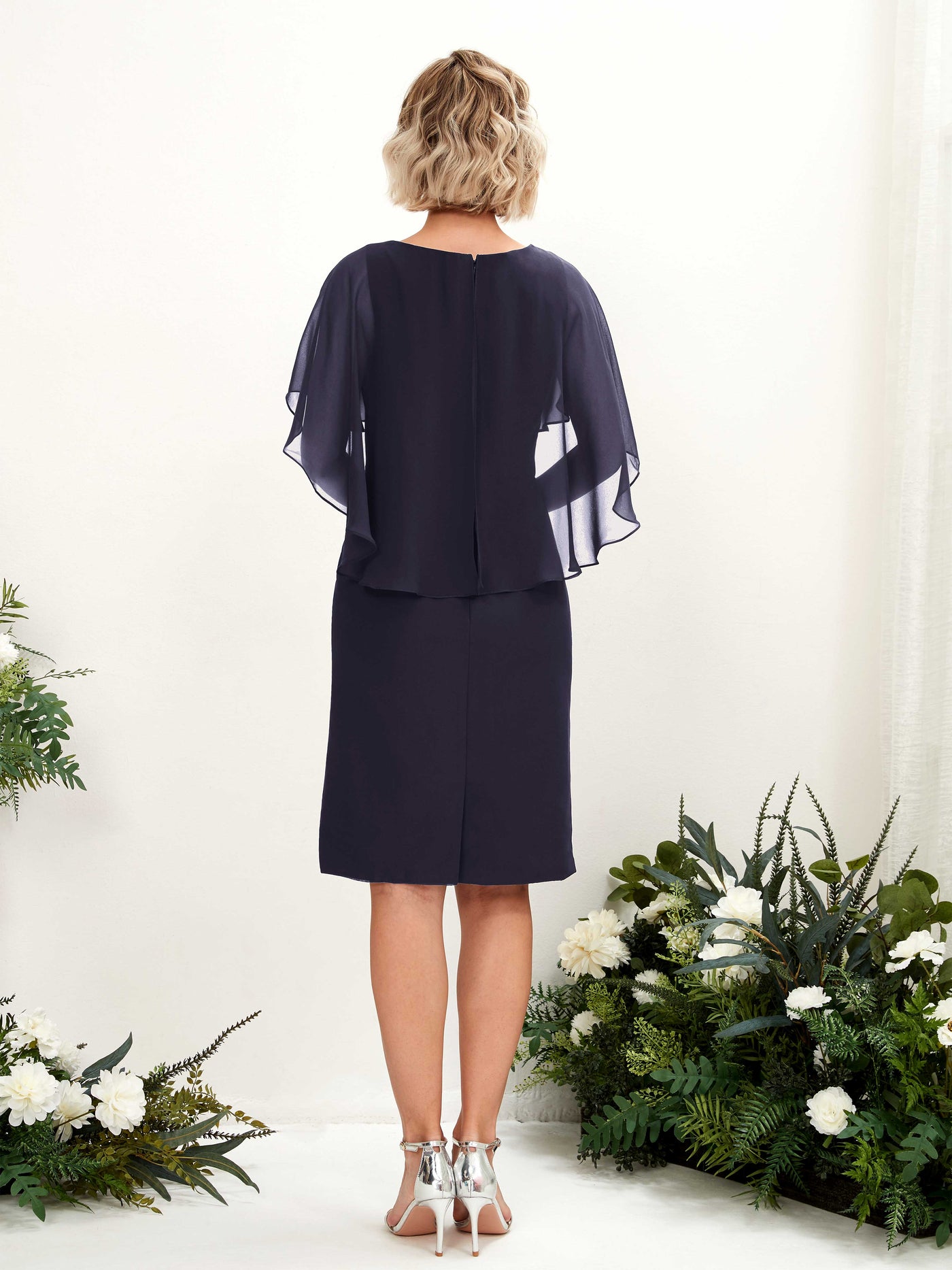V-neck Short Sleeves Chiffon Bridesmaid Dress  (81224018)#color_dark-navy