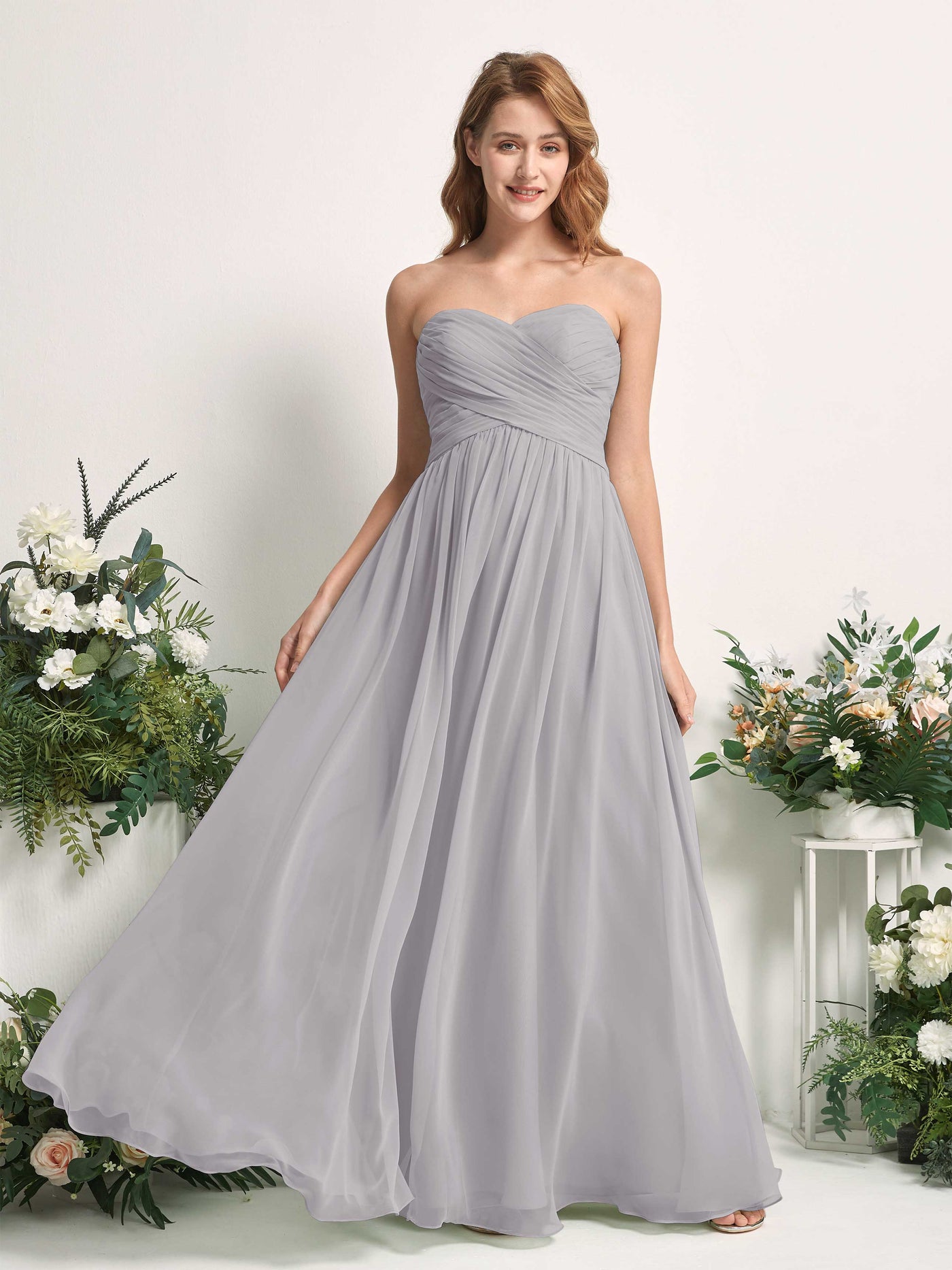 Bridesmaid Dress A-line Chiffon Sweetheart Full Length Sleeveless Wedding Party Dress - Dove (81226925)#color_dove