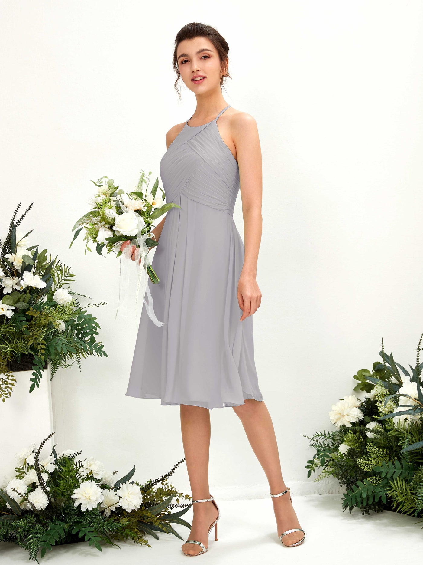 A-line Halter Sleeveless Chiffon Bridesmaid Dress - Dove (81220425)#color_dove