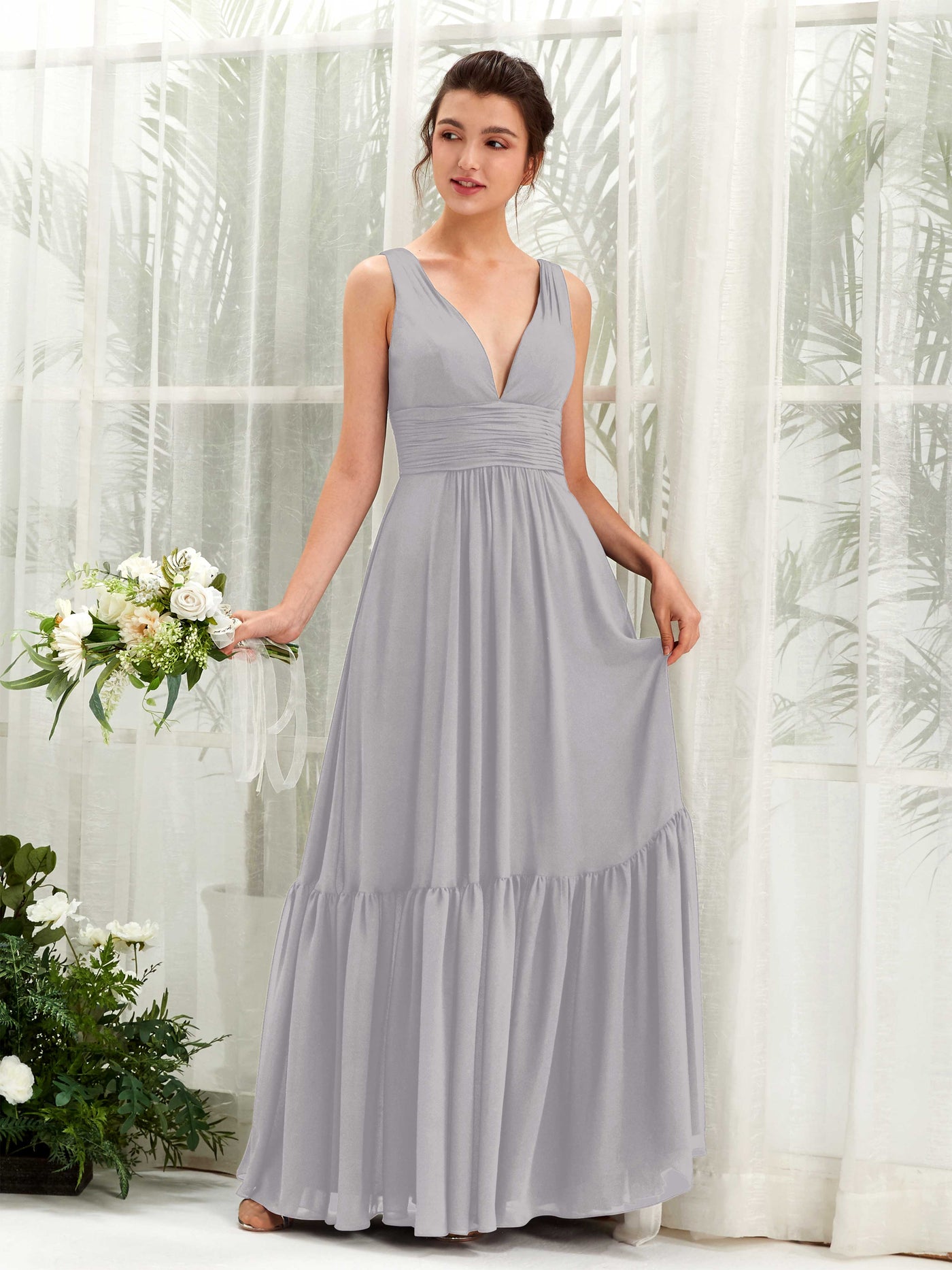 A-line Maternity Straps Sleeveless Chiffon Bridesmaid Dress - Dove (80223725)#color_dove